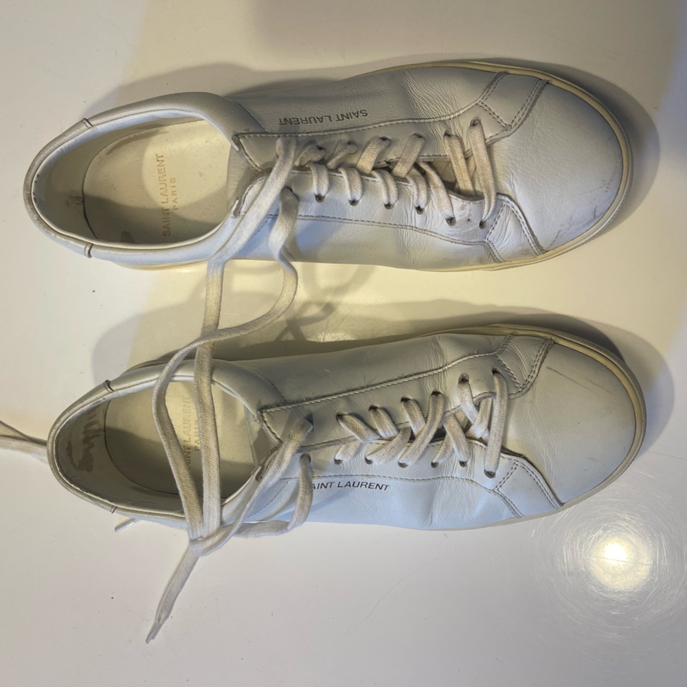 Saint Laurent white leather lace up tennis shoes 38. Made in Italy